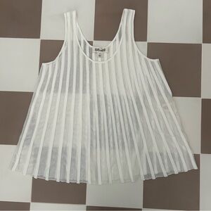 Diane von Furstenberg White Sheer Pleated Sleeveless Tank Top Size Small